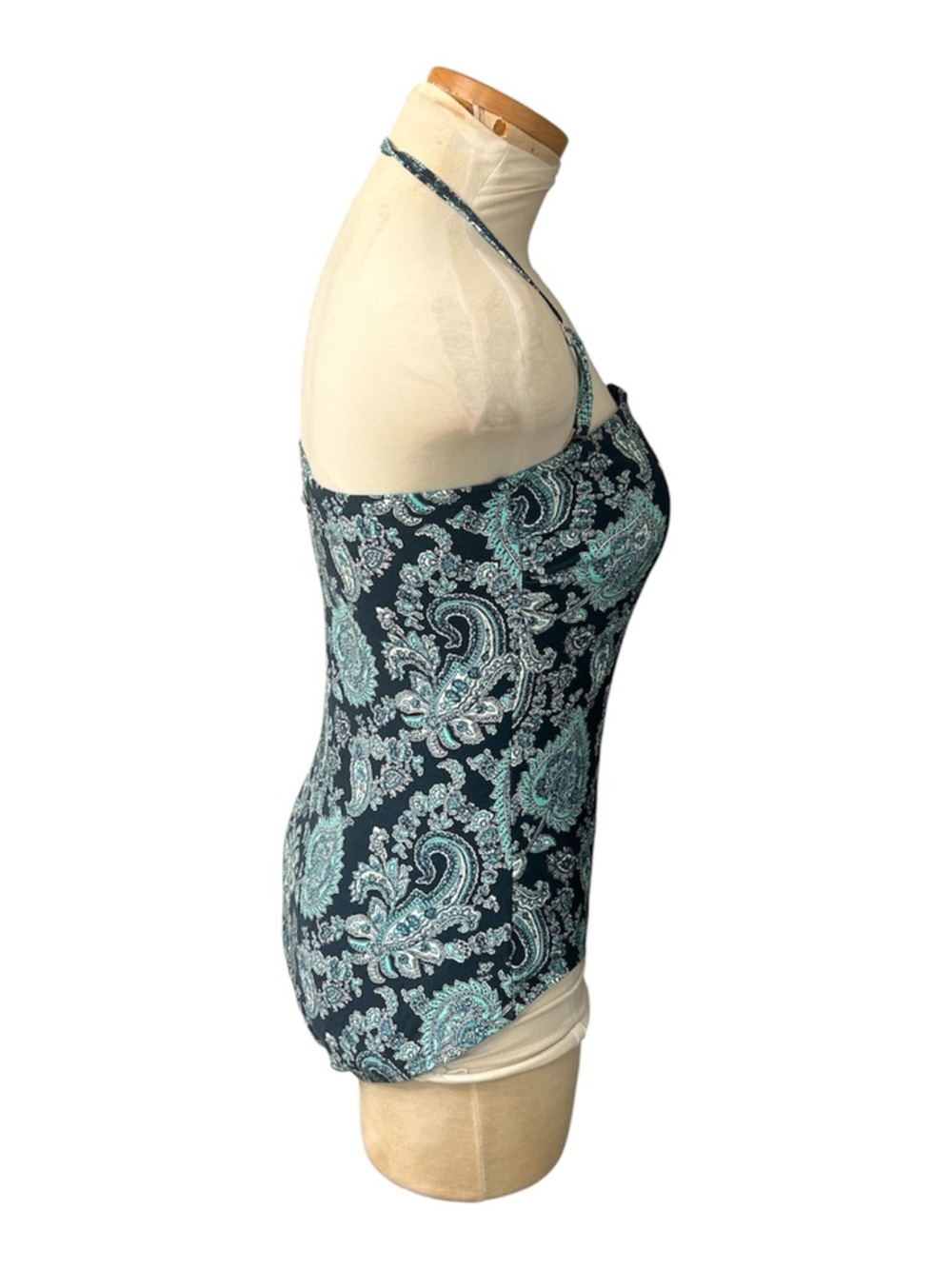 Michael Kors Navy Paisley One-Piece Swimsuit with Aqua Accents Size 12 - Picture 3 of 8